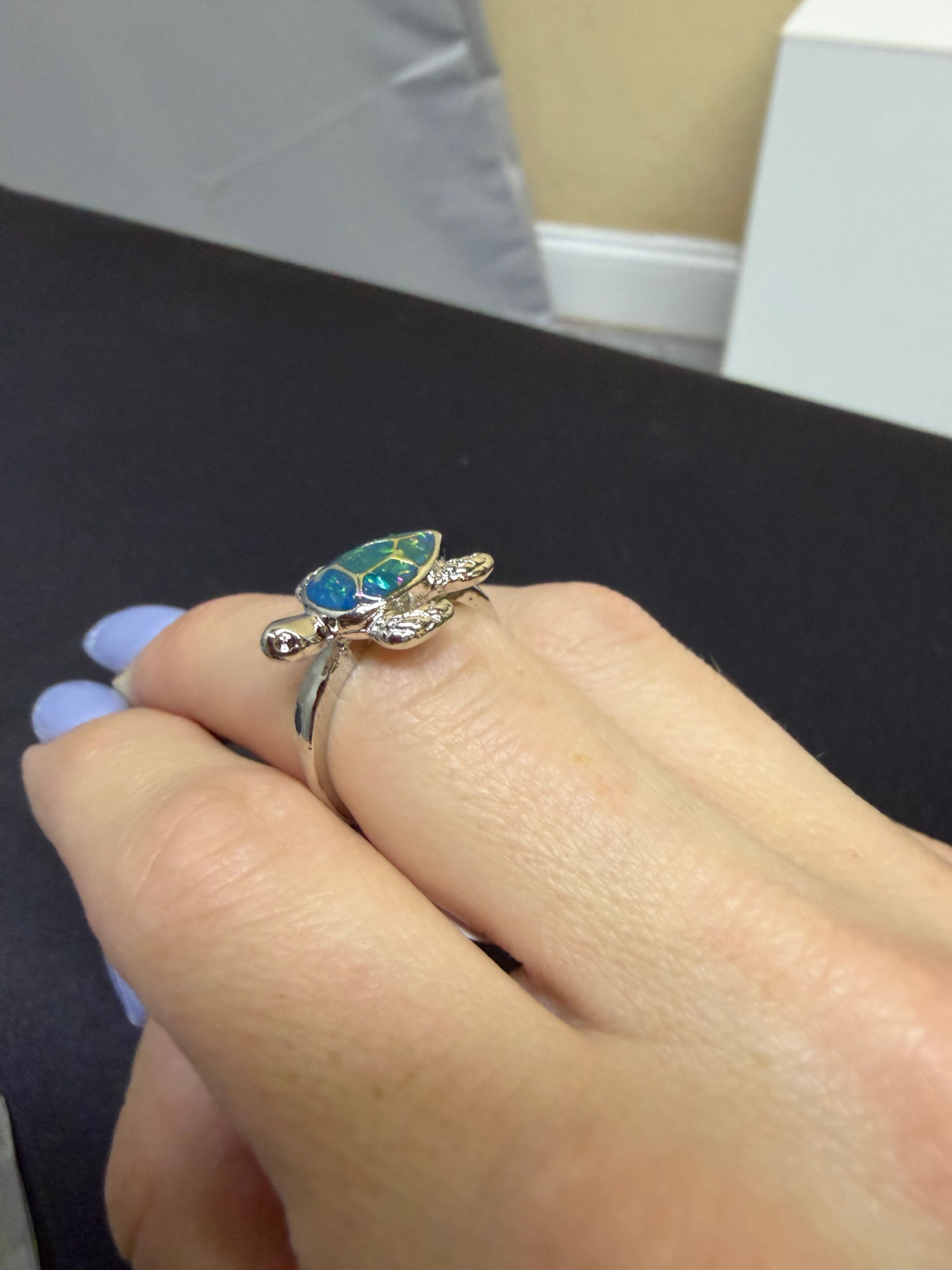 Blue Opal Turtle Ring Multiple Sizes