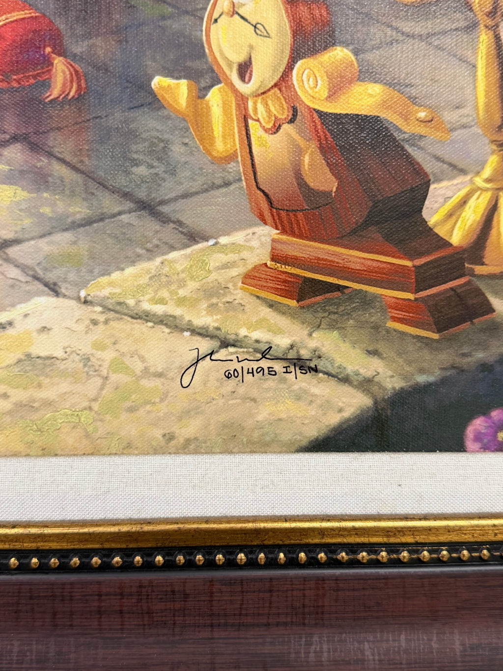 Thomas Kinkade Disney “Beauty and the Beast Falling in Love” 24x36 Embellished Canvas – Park West COA