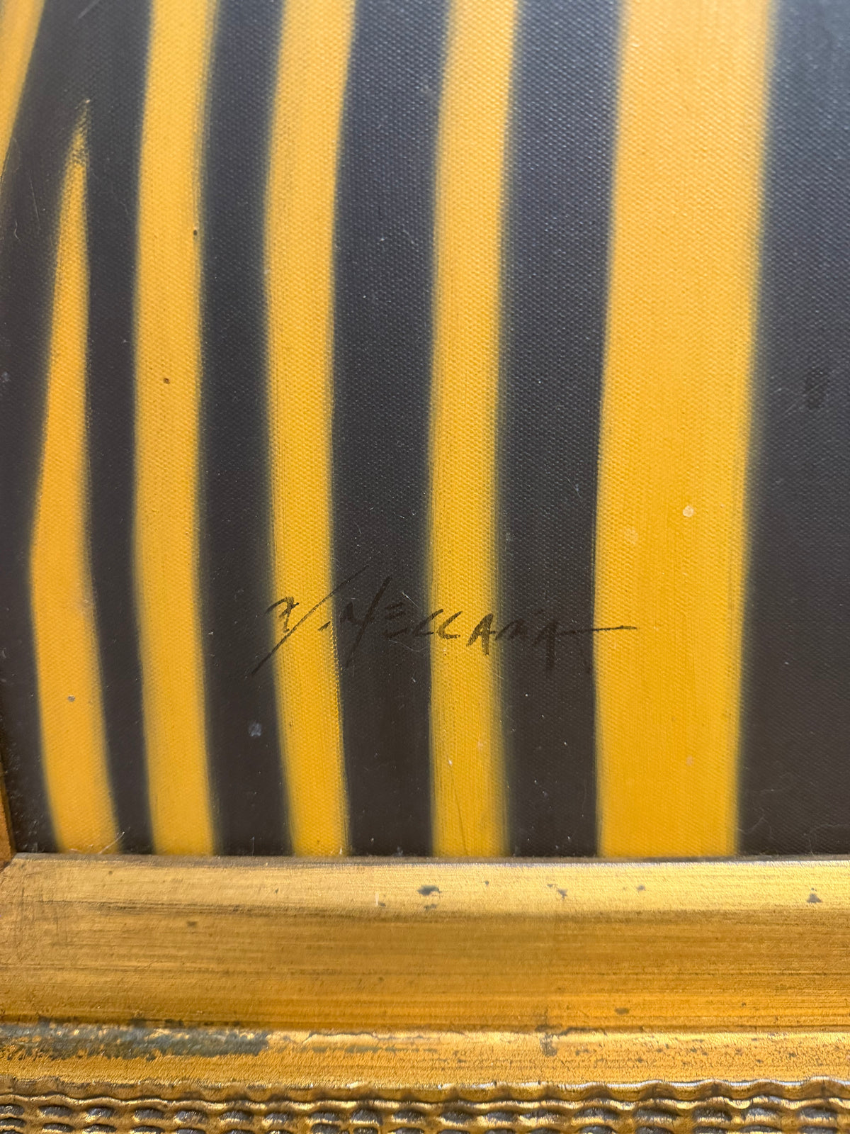 Oversized Vintage Dramatic Zebra Portrait Painting in Carved Gilt Gold Frame – 51" x 39"