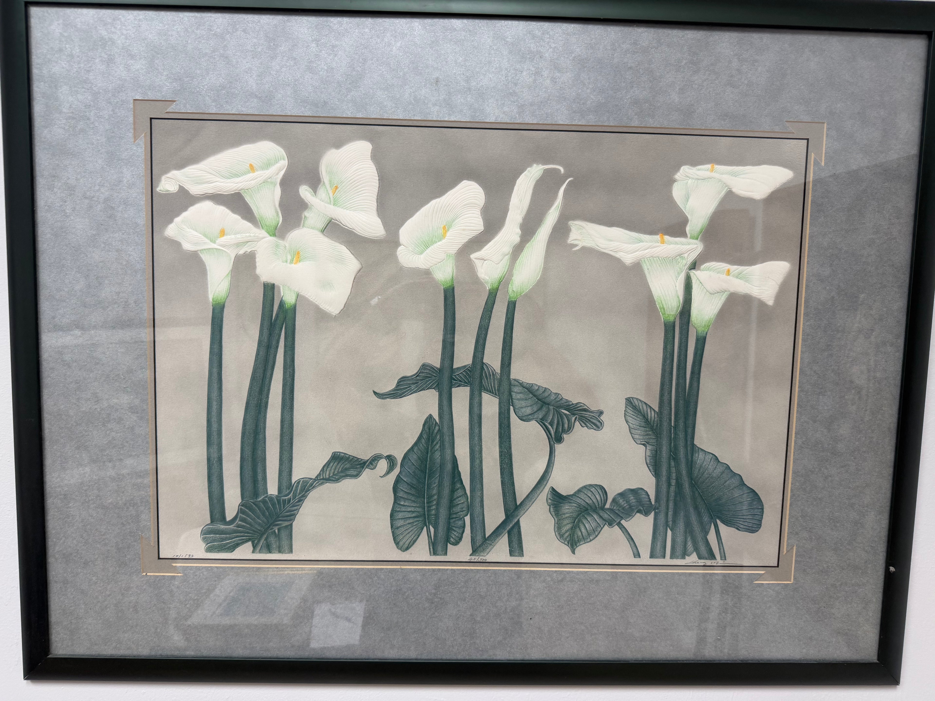 Vintage 1993 3D Cast Paper Calla Lilies Wall Art – Attributed to Guang Chen (Hand-Dated 10/1/93)