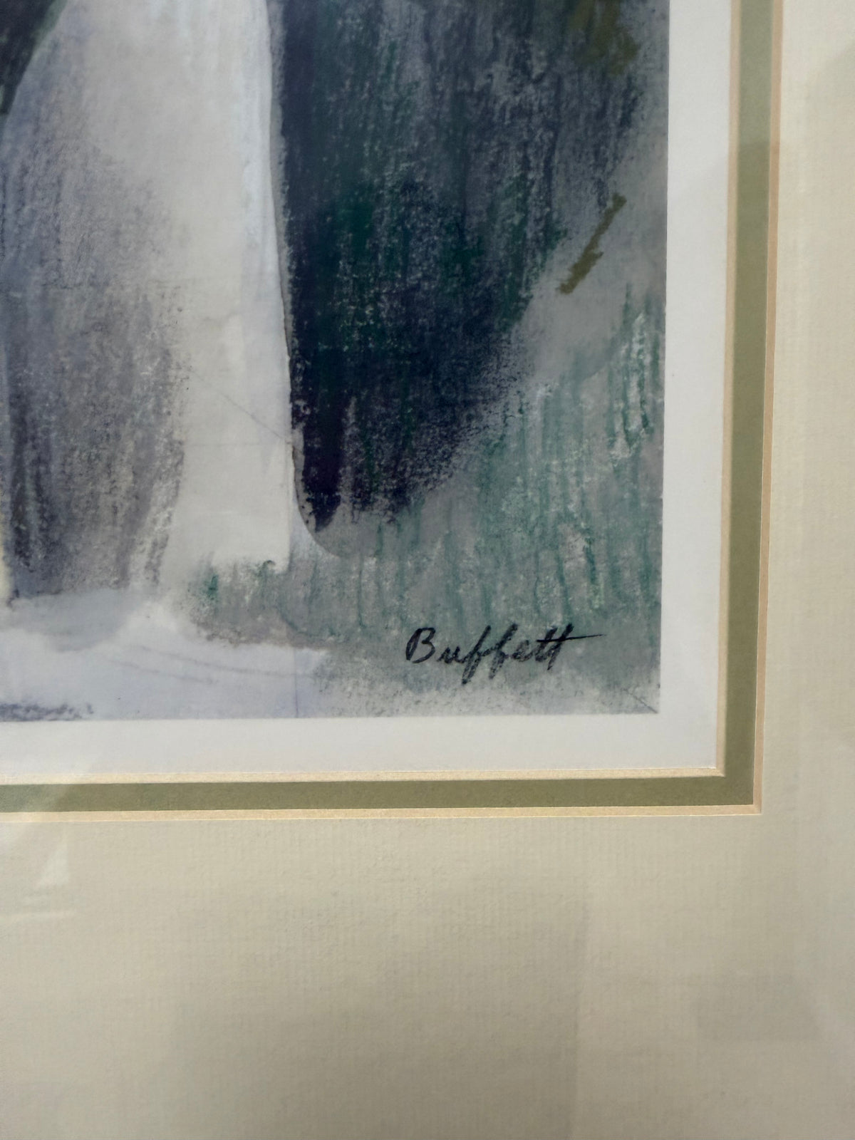 Vintage Mediterranean Coastal Landscape Art Signed William Buffett | Soft Pastel Beach Village Wall Decor in Light Wood Frame