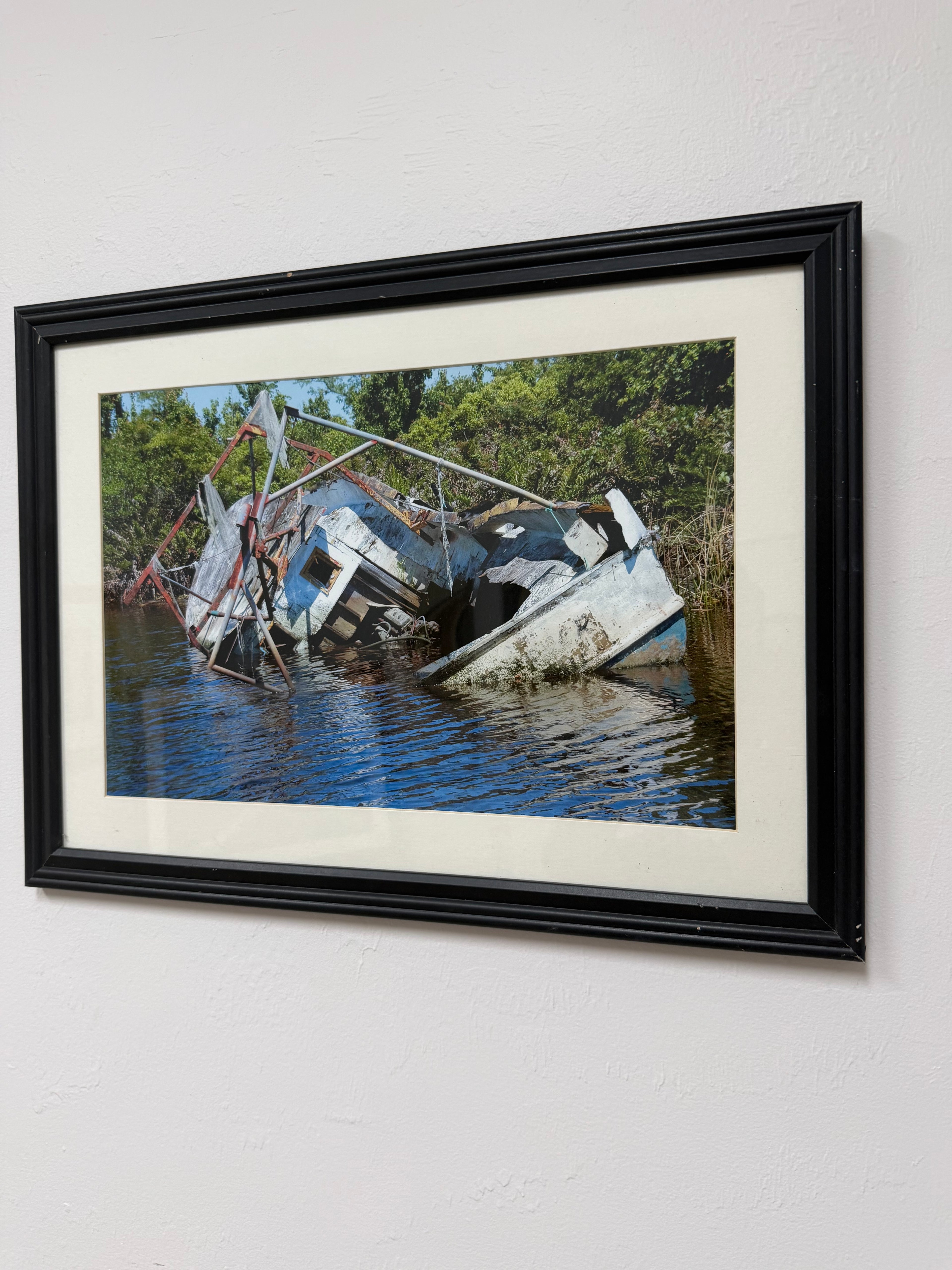 Sunken Shrimp Boat Fine Art Photo Print – Framed Coastal Maritime Wreck Photography Art