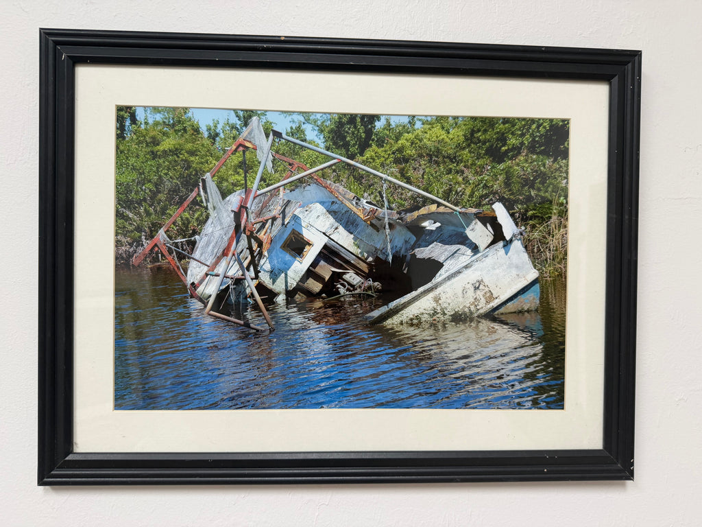 Sunken Shrimp Boat Fine Art Photo Print – Framed Coastal Maritime Wreck Photography Art